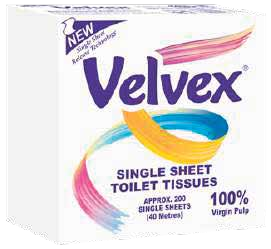 Single Sheet Toilet Tissue, Velvex (Virgin)